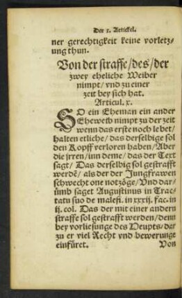Von der straffe/ des/ der zwey eheliche Weiber nimpt ... Articul. x.