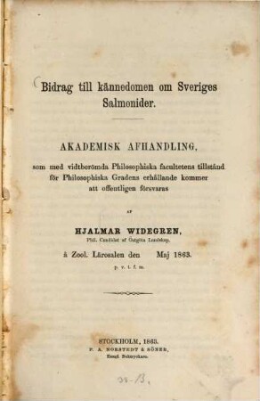 Bidrag till kännedomen om Sveriges Salmonider : akademisk afhandling
