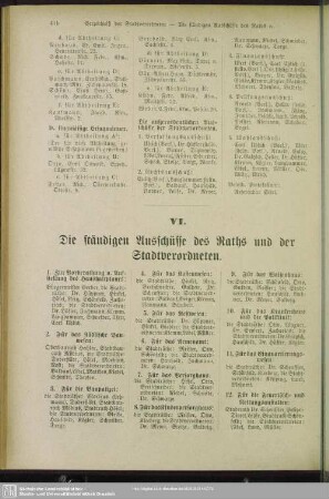 VI. Die Ausschüsse des Rathes und der Stadtverordneten