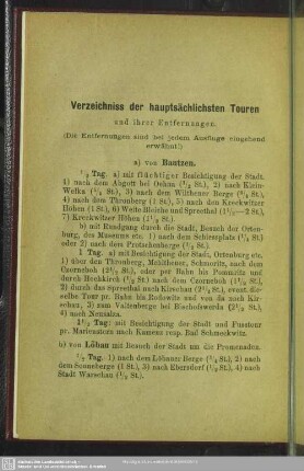 Verzeichniss der hauptsächlichsten Touren und ihrer Entfernungen