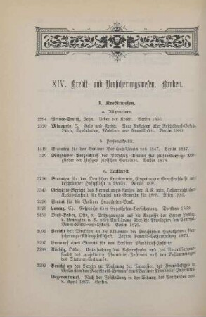 XIV. Kredit- und Versicherungswesen. Banken