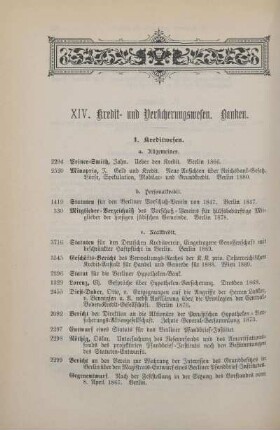 XIV. Kredit- und Versicherungswesen. Banken