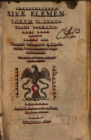 Institvtionum, Sive Elementorvm D. Ivstininani Sacratissimi Principis, Libri III.