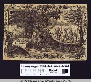 Schäferspiel von Adligen am Waldrand.