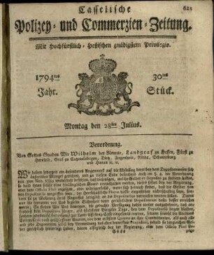30tes Stueck, Montag den 28ten Julius 1794