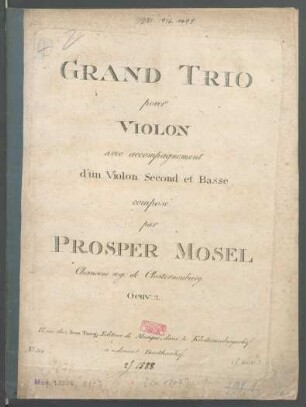 Grand Trio pour Violon avec accompagnement d'un Violon Second et Basse : Oeuv: 3