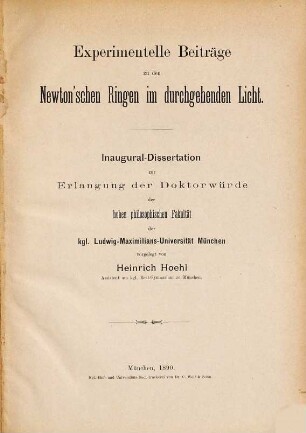 Experimentelle Beiträge zu den Newton'schen Ringen im durchgehenden Licht ...