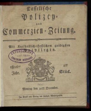 1806tes Jahr. 1tes Stück. Montag den 30ten December