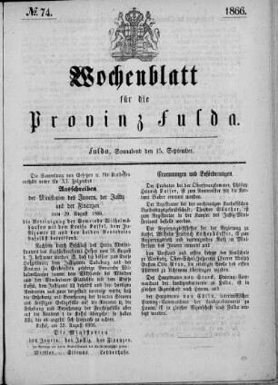 Nr. 74, Ausgabe vom 15. September 1866