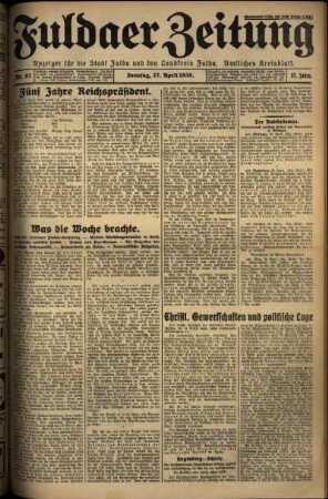 Erste Ausgabe vom Sonntag, den 27. April 1930.