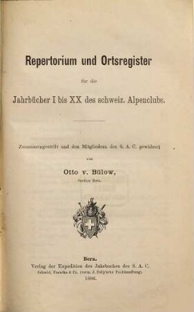 Jahrbuch des Schweizer Alpenclub : = Annuaire / Club Alpin Suisse. [20, a]