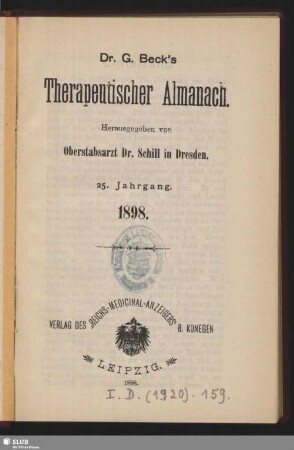 25.1898: G. Becks therapeutischer Almanach