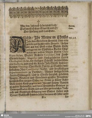 Leichenpredigt : Gottes Bulschafft. Antritt. Leichen-Text. [Abhandlung]