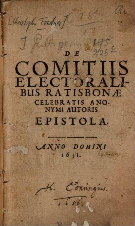 De Comitiis Electoralibus Ratisbonae Celebratis Anonymi Autoris Epistola
