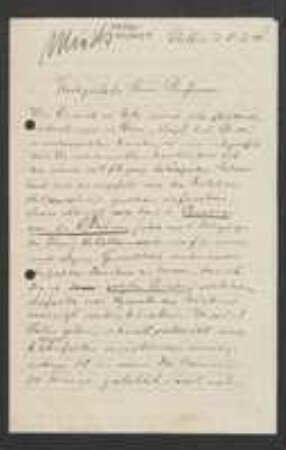 Brief von Arthur Minks an Unbekannt