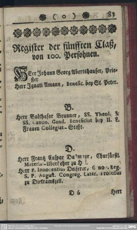 Register der fünfften Claß, von 100. Persohnen