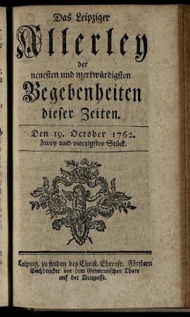 Den 19. October 1762. Zwey und vierzigstes Stück.