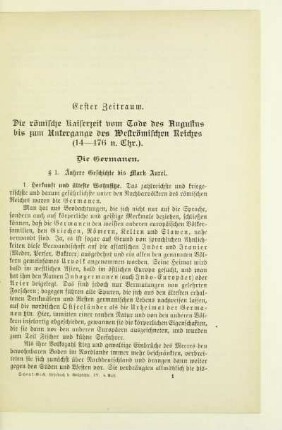 Erster Zeitraum. Die römische Kaiserzeit vom Tode des Augustus bis zum Untergange des Weströmischen Reiches (14 - 476 n. Chr.)