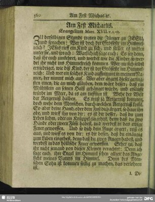 Am Fest Michaelis. Evangelium Marc. XVIII. v. 1 - 11