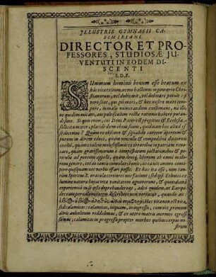 Illustris Gymnasii Casimiriani Direktor Et Professores; Studiosæ Juventuti In Eodem Discenti [...]