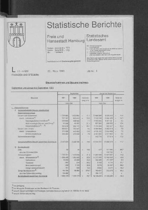 Steueraufkommen und Steuereinnahmen September und Januar bis September 1991 : Lfd. Nr. 9