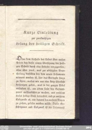 Kurze Einleitung zur zweckmäßigen Lesung der heiligen Schrift.