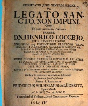 Dissertatio Iuris Gentium Publici, De Legato Sancto, Non Impuni