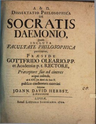 Dissertatio Philosophica De Socratis Daemonio