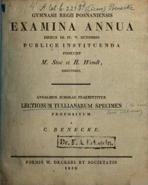 Lectionum Tullianarum specimen