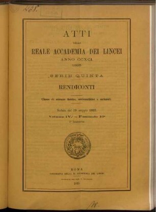 Seduta del 19 maggio 1895. Volume IV. - Fascicolo 10.