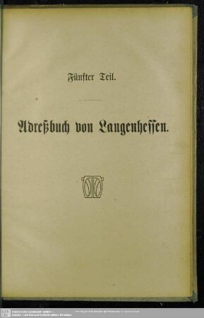 Fünfter Teil. Adressbuch von Langenhessen
