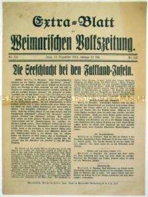 Extra-Blatt der "Weimarischen Volkszeitung" zur Seeschlacht um die Falkland-Inseln