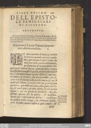 Libro Decimo. Dell' Epistole Famigliari Di Cicerone. [A Planco, Et Altri.]