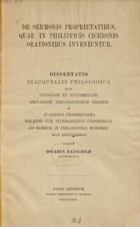 De sermonis proprietatibus, quae in Philippicis Ciceronis orationibus inveniuntur