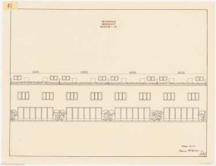 Aufgabe Stadterweiterung, Sommersemester 1932: Reihenhäuser: Südansicht 1:50