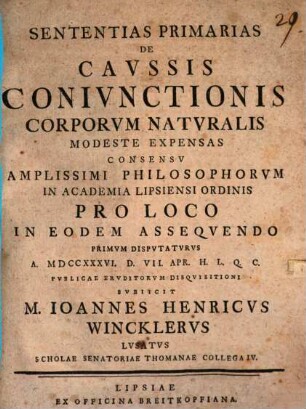 Sententias Primarias De Cavssis Conivnctionis Corporvm Natvralis Modeste Expensas