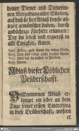 Ablaß dieser Löblichen Brüderschafft