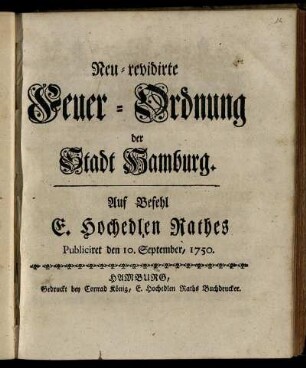 Neu-revidirte Feuer-Ordnung der Stadt Hamburg