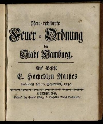 Neu-revidirte Feuer-Ordnung der Stadt Hamburg