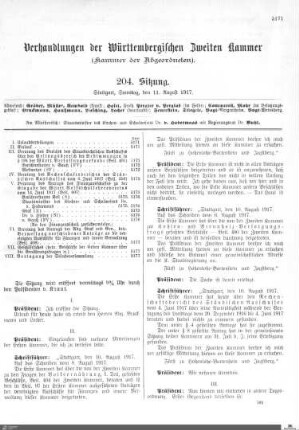204. Sitzung, Stuttgart, 11.8.1917
