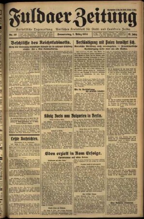 Erste Ausgabe vom Donnerstag, den 01. März 1934.