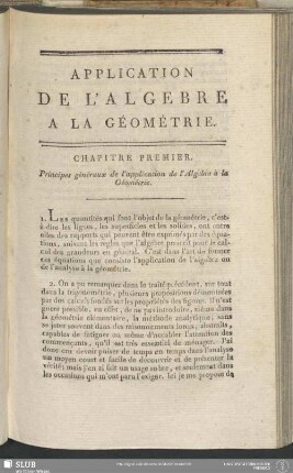 Application De L'Algebre A La Géométrie