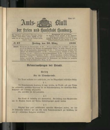 No. 67, 26. März 1920