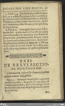 XXXI. De Resurrectione Mortuorum