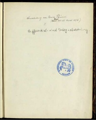 Differential- und Integralrechnung I : Herbst 1893 bis Herbst 1894