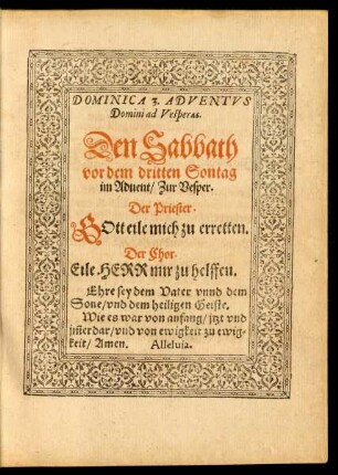 Den Sabbath vor dem dritten Sontag im Advent/ Zur Vesper.