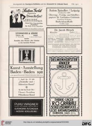 Anzeigenteil Oktober 1911 - September 1912