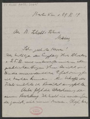 Brief an B. Schott's Söhne : 29.11.1919