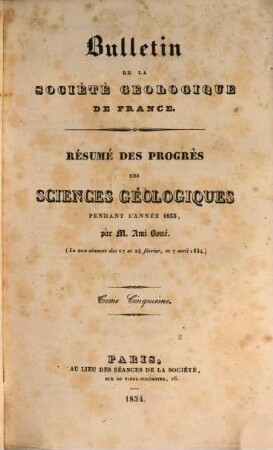 BSGF : earth sciences bulletin. 5. 1834