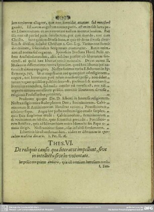 Thes. VI. De reliquis causis quae literatos impellunt, sive in intellectu sive in voluntate